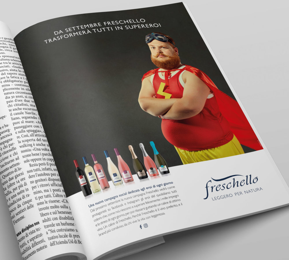 Pagina pubblicitaria su una rivista per i vini Freschello