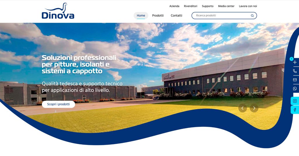 Screenshot dell'home page del sito Dinova Italia
